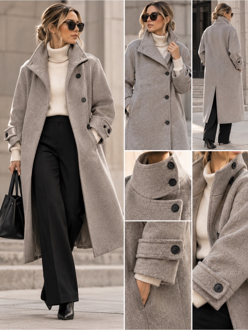 ZARA Manteco Wool Blend Long Coat Taupe Grey Oversized Size M